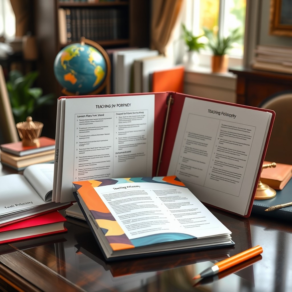A beautifully designed teaching portfolio showcased in an elegant setting