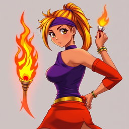 An anime woman with beautifully tanned skin and captivating orangeish-hazel eyes