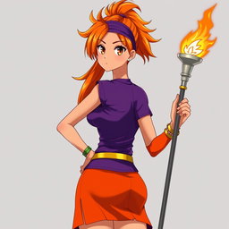 An anime woman with beautifully tanned skin and captivating orangeish-hazel eyes