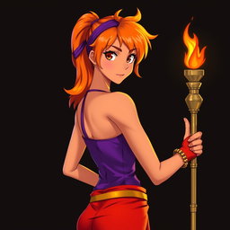 An anime woman with beautifully tanned skin and captivating orangeish-hazel eyes