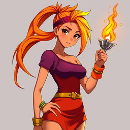 An anime woman with beautifully tanned skin and captivating orangeish-hazel eyes