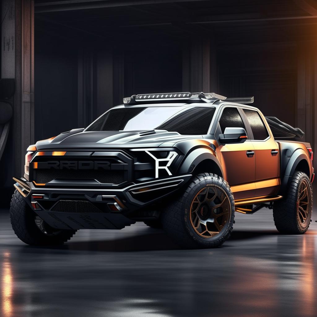 An exciting 8K resolution, 1080HP picture quality concept of a futuristic Raptor supercar, envisioned by Mansory. This image showcases a blend of avant-garde luxury, aggressive design, and unparalleled performance.