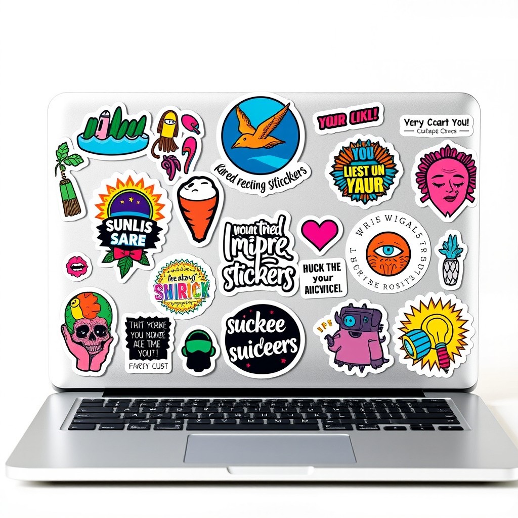 A colorful collection of trendy laptop stickers designed for a modern aesthetic