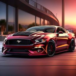 An inspiring 8K resolution, 1080HP picture quality depiction of a luxurious Ford Mustang supercar as conceptualized by Mansory, combining classic American muscle with opulent European design.