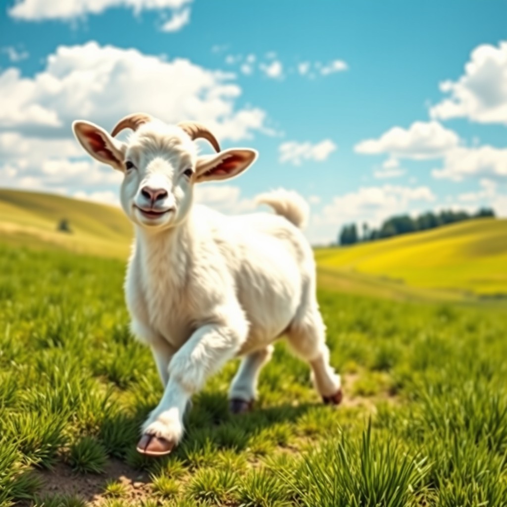 A charming scene of a goat walking away from a hillside