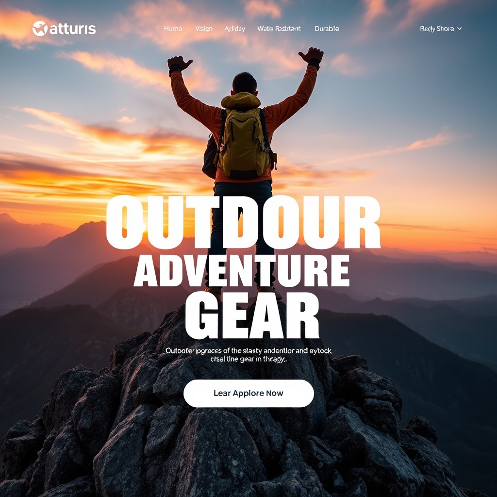 A visually striking hero section design for a website showcasing outdoor adventure gear