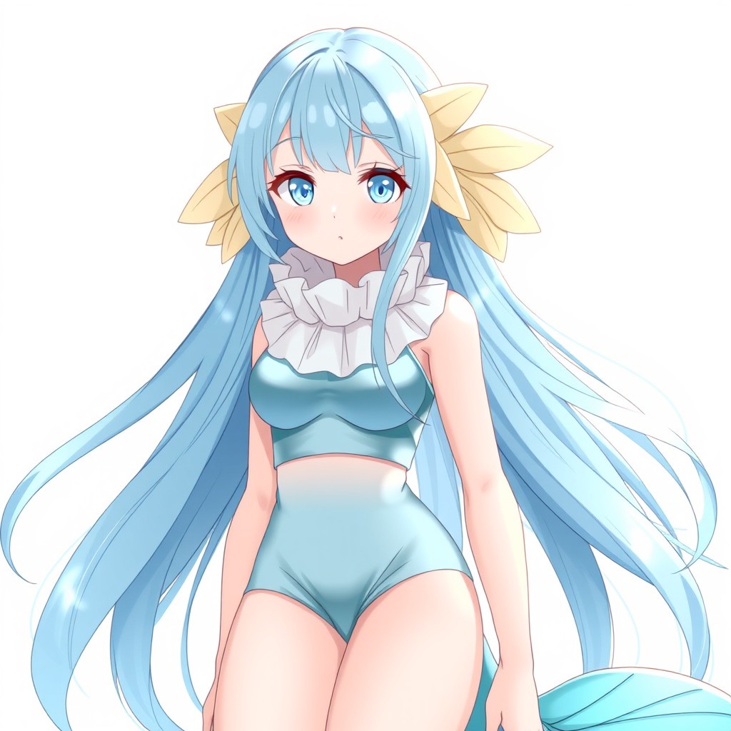An anime girl characterized by her striking light-blue long hair that flows elegantly