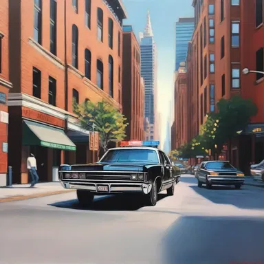 The artist created a stunning painting depicting a squad car patrolling the city streets.