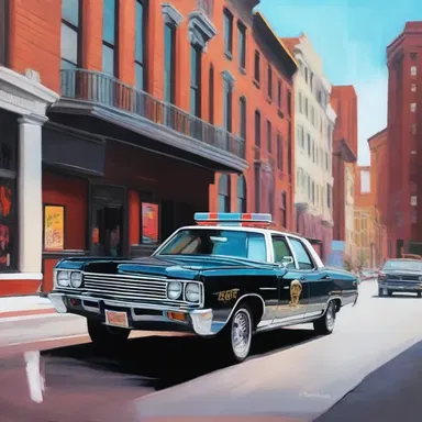 The artist created a stunning painting depicting a squad car patrolling the city streets.