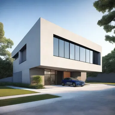 The architect designed a modern police station with a spacious garage to accommodate multiple squad cars.