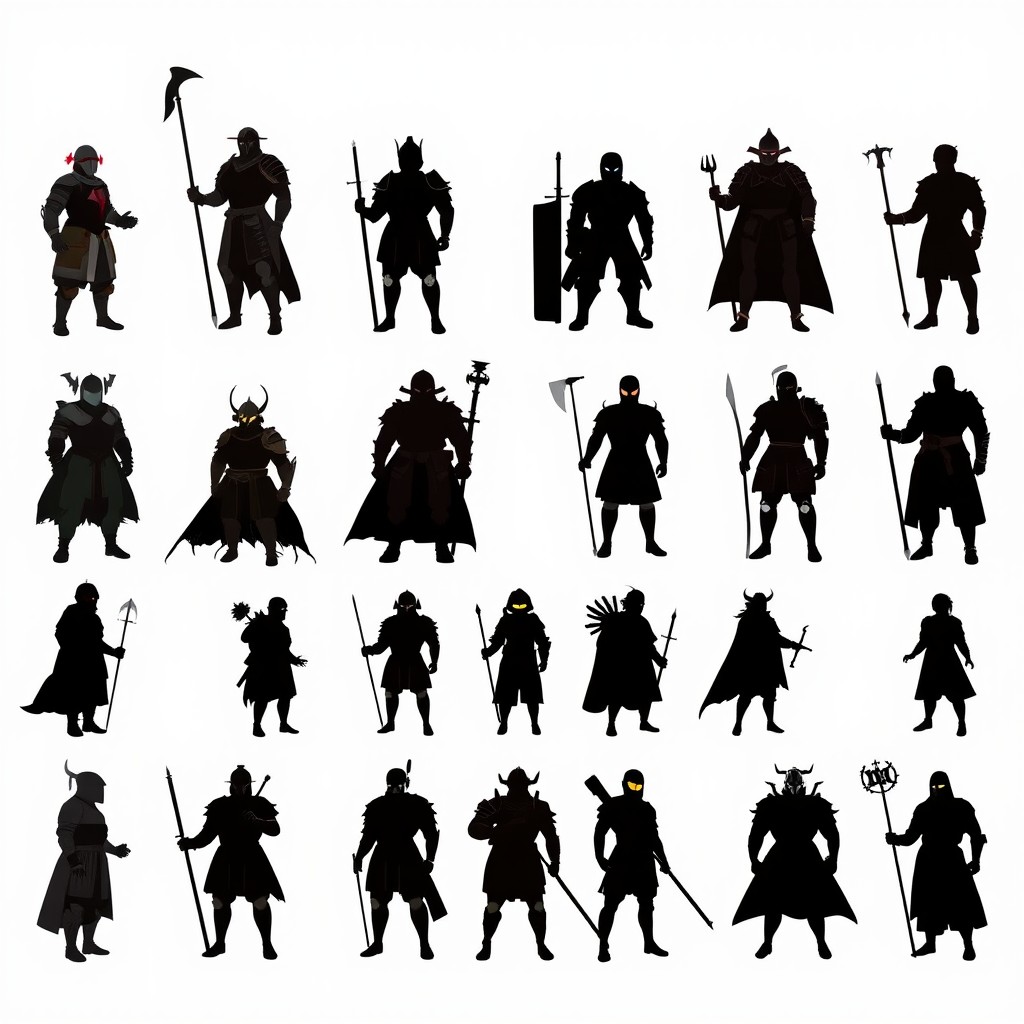A collection of diverse armor silhouettes showcasing various historical and fantastical designs