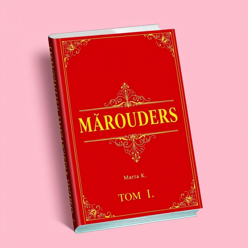 A book cover design featuring a striking red background with intricate golden patterns around the edges