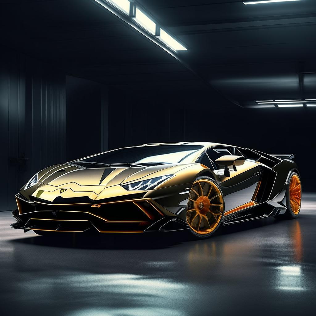 A dramatic 8K resolution, 1080HP picture quality concept of a luxurious Lamborghini supercar, conceptualized by Mansory. This imagery encapsulates the pinnacle of luxury, sleek Italian design, and exhilarating performance.