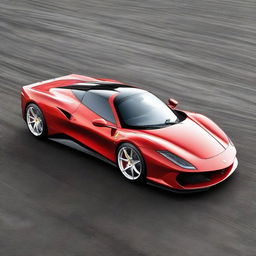 A fighter jet designed with Ferrari's characteristic features such as sleek red body, yellow emblem, and aerodynamic shape, embodying the essence of speed and luxury associated with Ferrari.