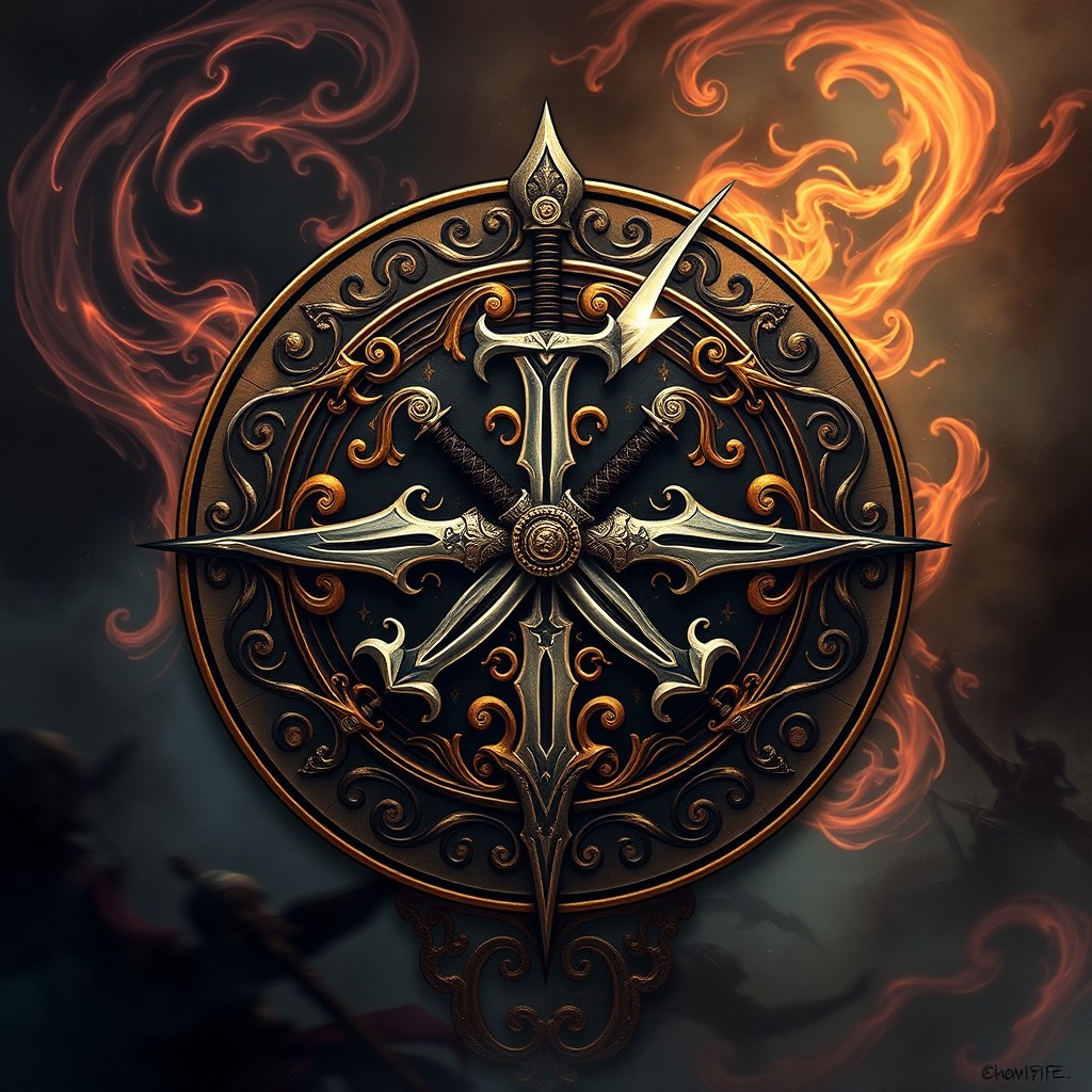 An intricate symbol representing the 'Mestre das Espachim' from Dungeons & Dragons, embodying mastery over blades