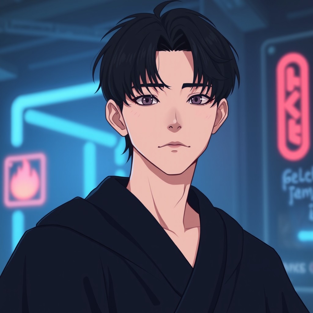 A charming shoulder-up portrait of a cute adult male in a flat color style