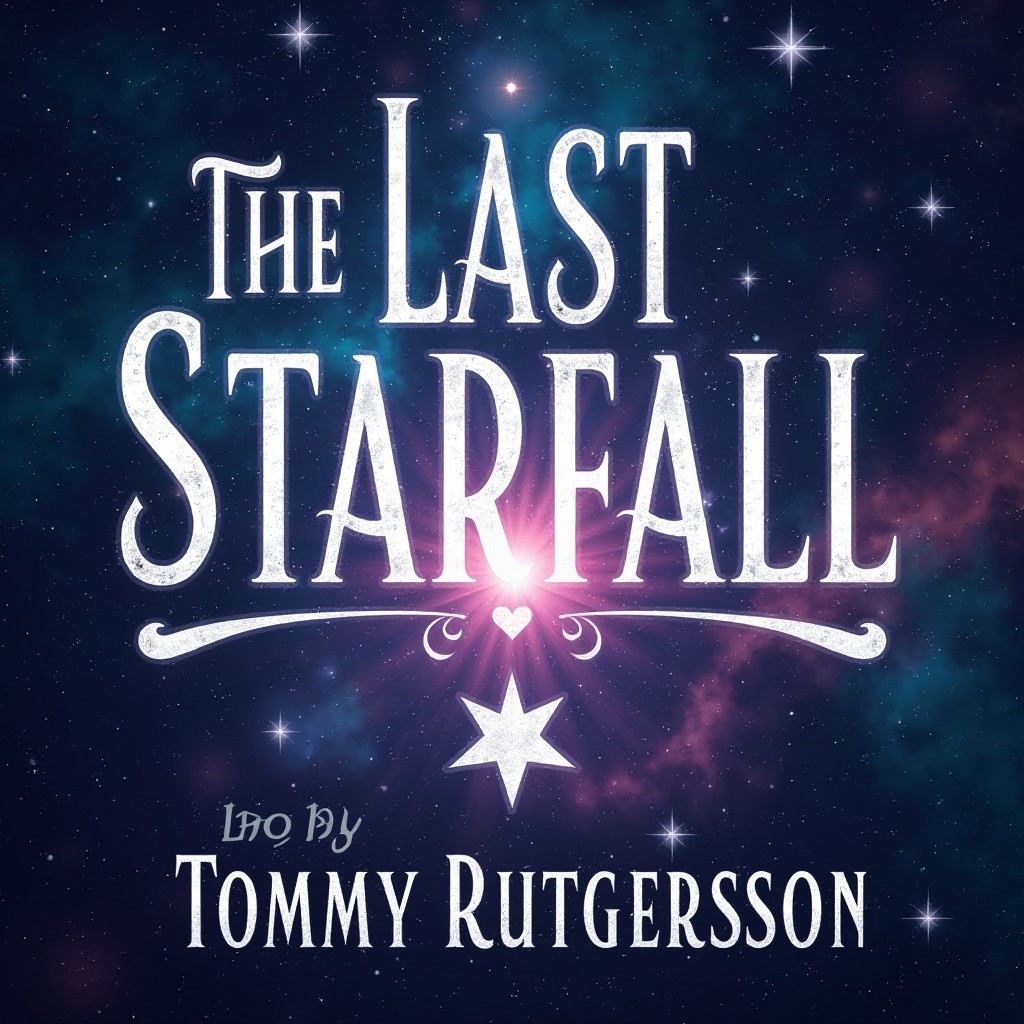 A captivating book cover design for "The Last Starfall" featuring a stunning outer space backdrop filled with colorful galaxies and twinkling stars