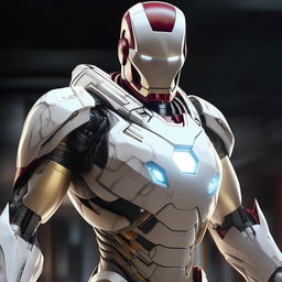 A compelling 8K resolution, 1080HP picture quality rendering of Iron Man in an all-white suit, highlighting the futuristic technology and powerful presence of the iconic Marvel superhero.