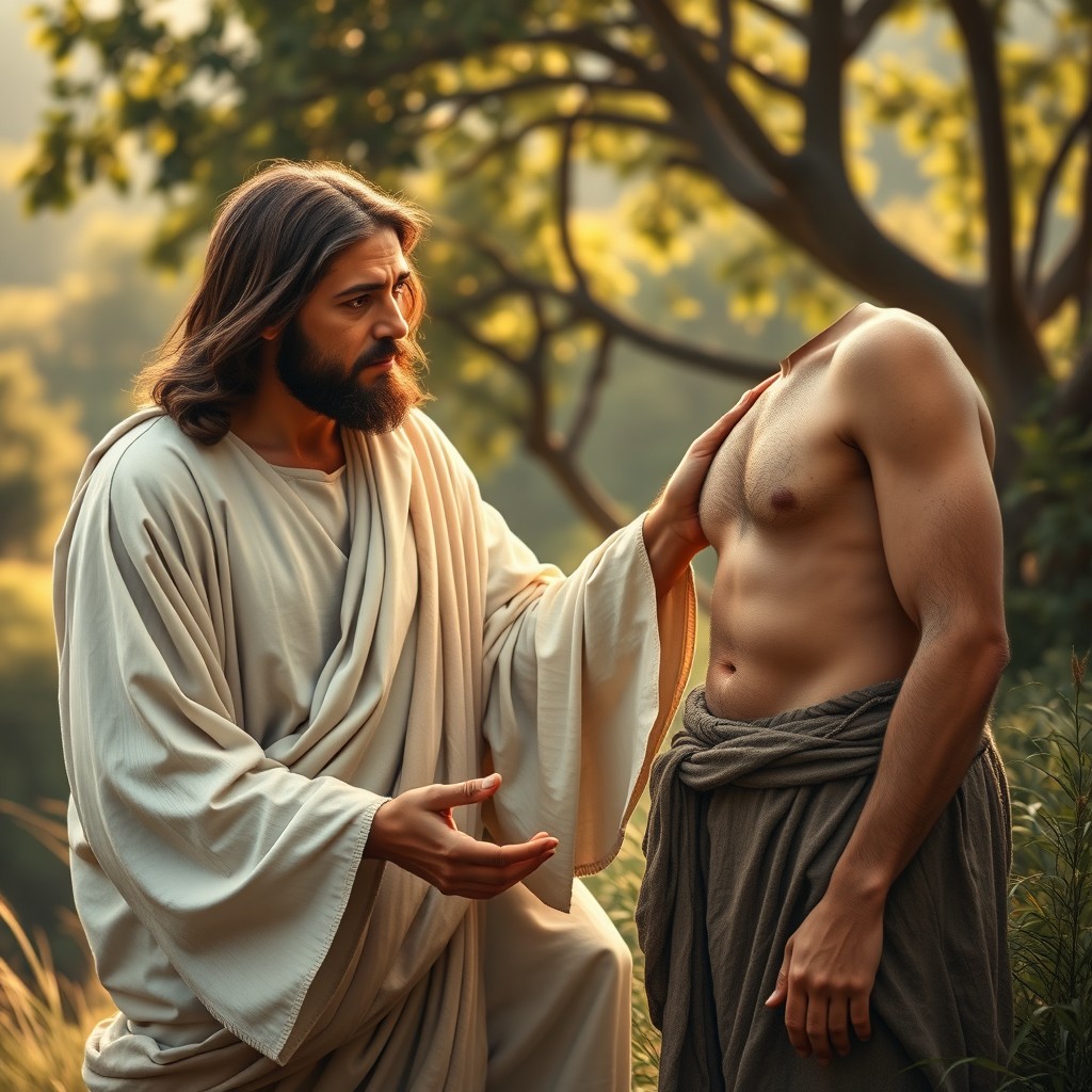 A poignant scene depicting Jesus offering solace to a heartbroken man