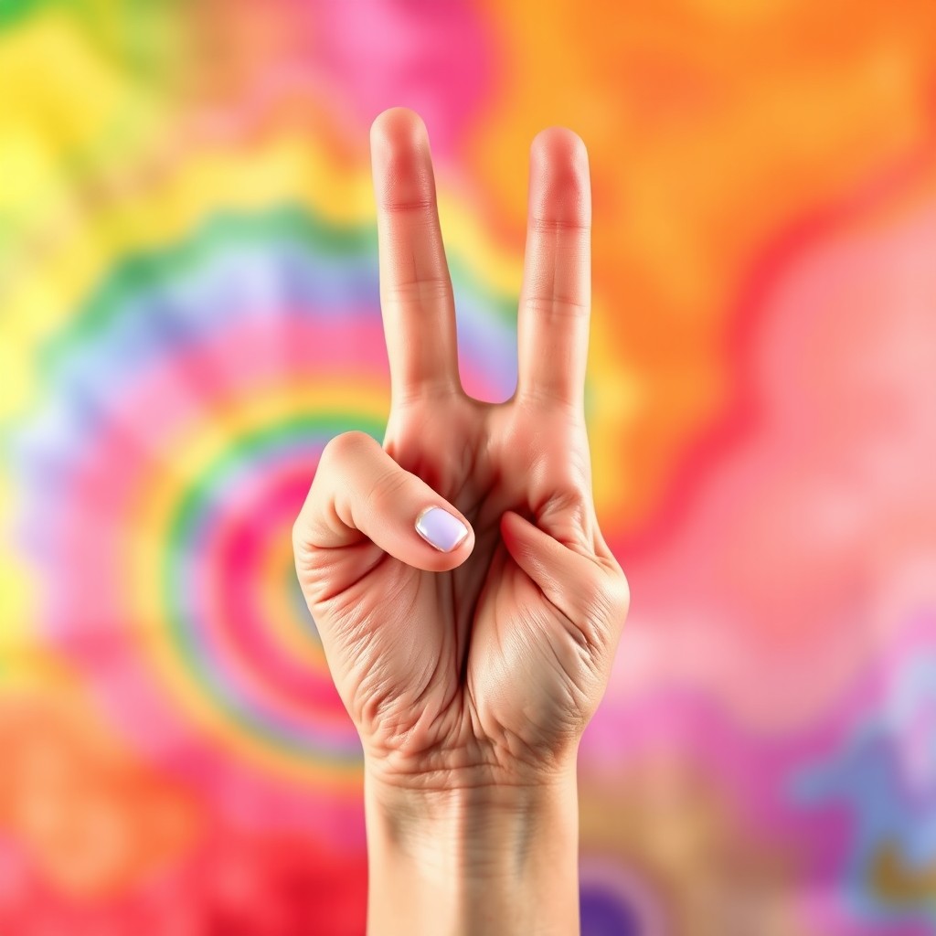 An artistic representation of a deaf love sign, featuring vibrant pride colors in a harmonious blend of the rainbow