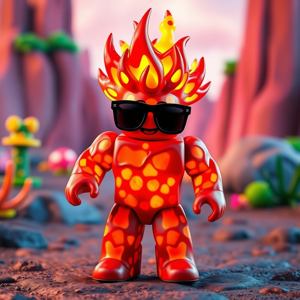 A vibrant Roblox character inspired by a lava man, featuring a unique and non-creepy design
