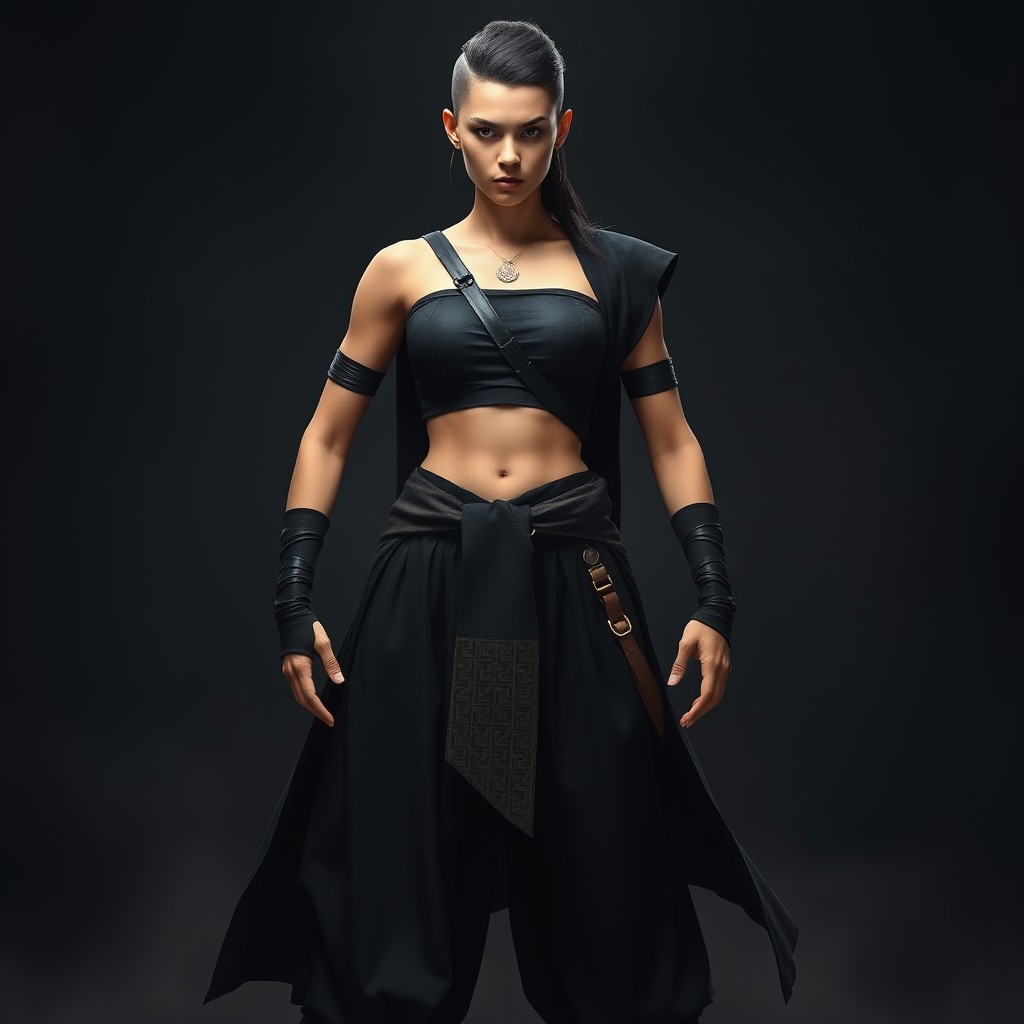 A powerful female warrior standing confidently at a height of 5'10"