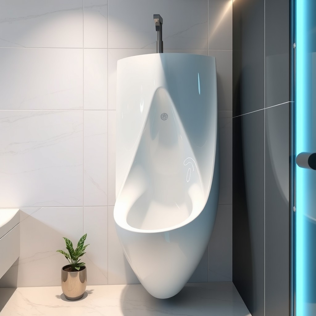 A modern female urinal in a clean and stylish public restroom setting