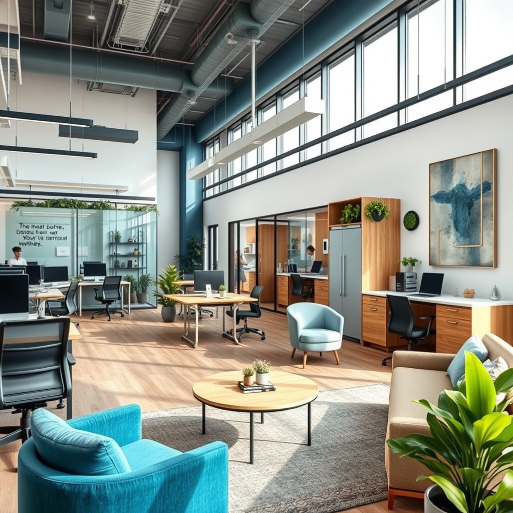 A modern and stylish office interior design for a 1000 sq ft workspace
