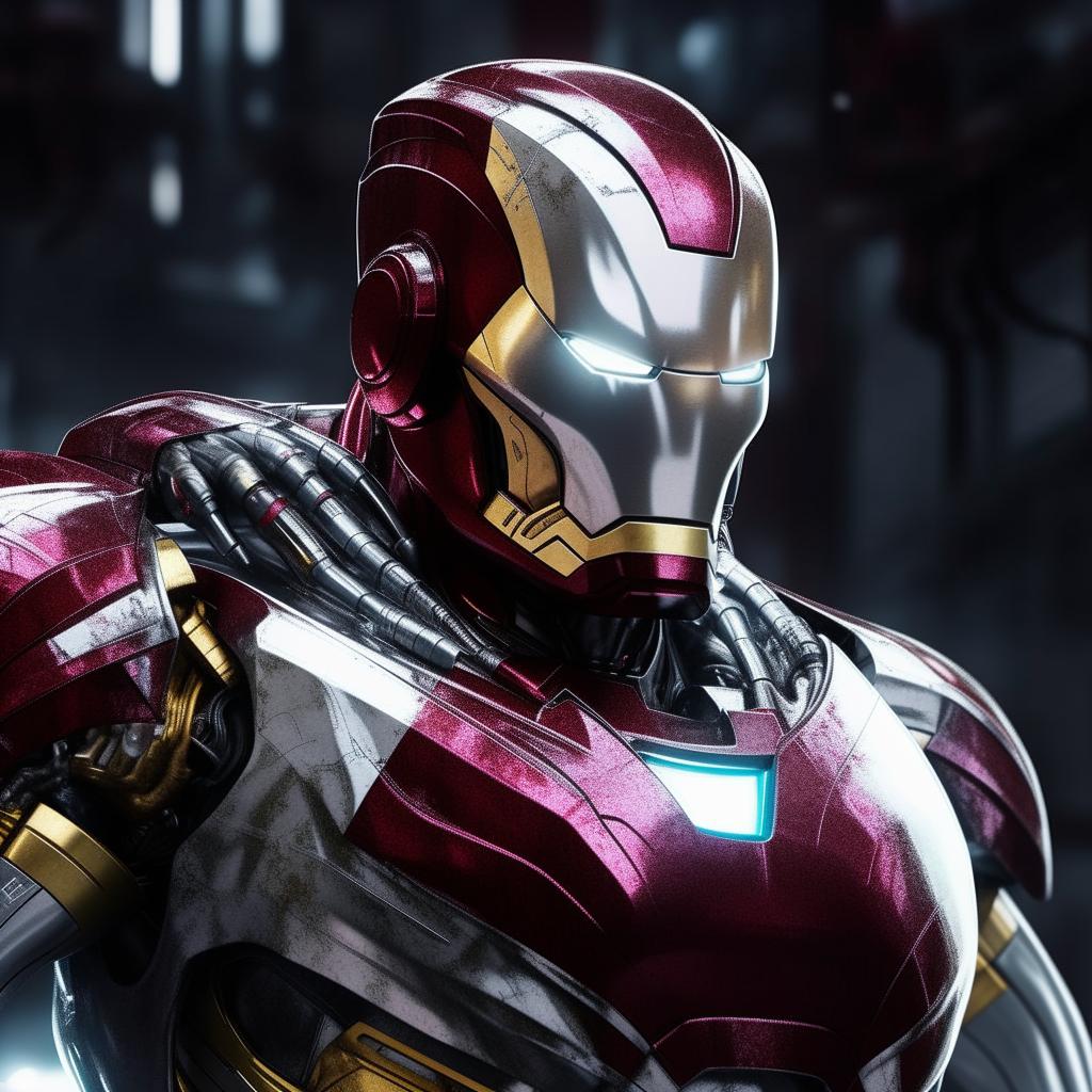 An 8K resolution, 1080HP picture quality concept of Iron Man in an inventive silver, white, and carbon black armor. The modern color scheme underscores both the technological prowess and the iconic status of the beloved superhero.