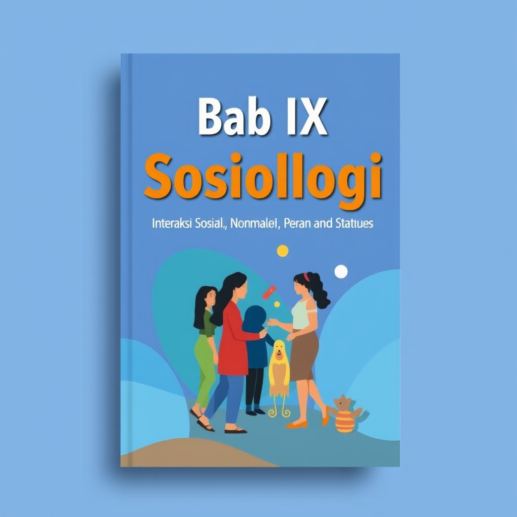 Design a visually appealing book cover for 'Bab IX Sosiologi: Interaksi Sosial, Norma dan Nilai, Peran dan Status'