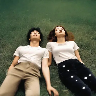 In the movie, the couple lied down together on the grass and gazed at the stars.