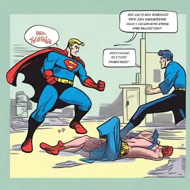 In the comic strip, the superhero lay still after being knocked unconscious by the villain's punch.