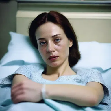The actress lay motionless on the hospital bed, portraying the character's coma with great realism.