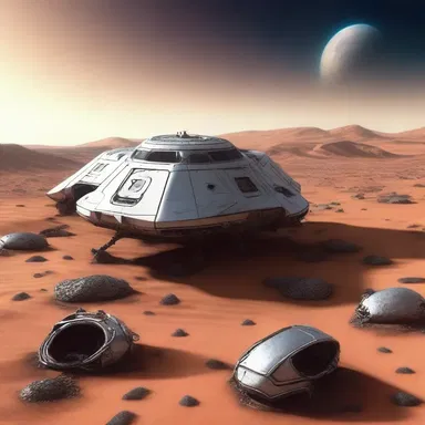 After the crash, the spaceship lay stranded on the unfamiliar planet.