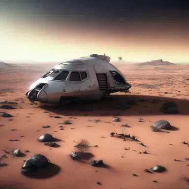 After the crash, the spaceship lay stranded on the unfamiliar planet.