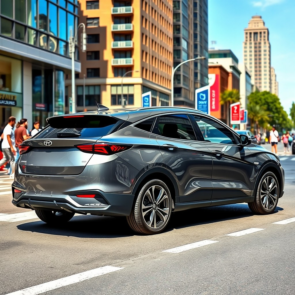 A sleek, modern Glory 330 in a stylish shade of gray, parked on an urban street