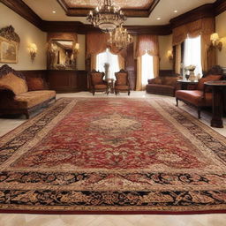 A royal oriental rug and salon cleaning service showcasing clean, well-kept oriental rugs and luxurious salon areas. Use warm, inviting colors to express cleanliness and comfort.