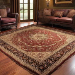 A royal oriental rug and salon cleaning service showcasing clean, well-kept oriental rugs and luxurious salon areas. Use warm, inviting colors to express cleanliness and comfort.