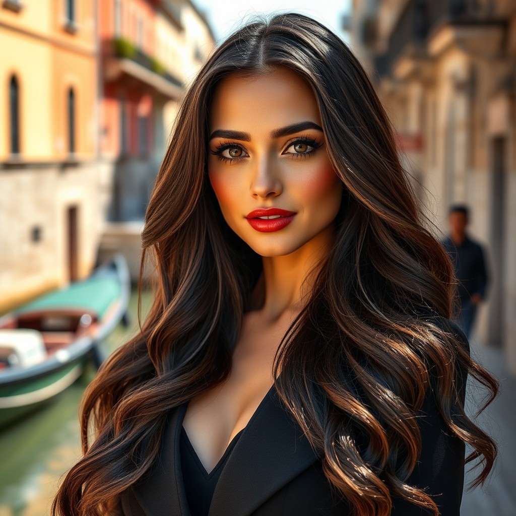 A beautiful Italian Polish woman, showcasing her stunning features that blend both heritages