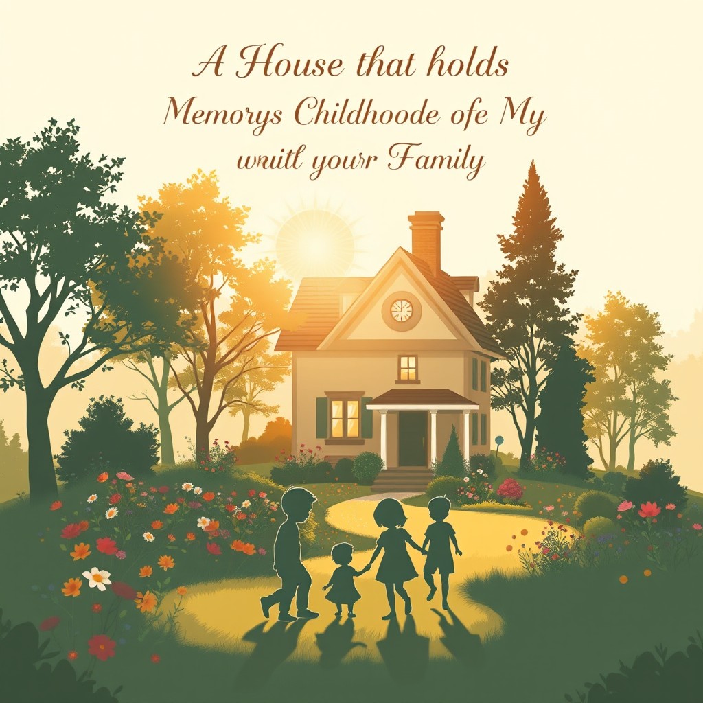 A beautifully designed book cover for the title 'A House That Holds Memories of My Childhood with My Family'