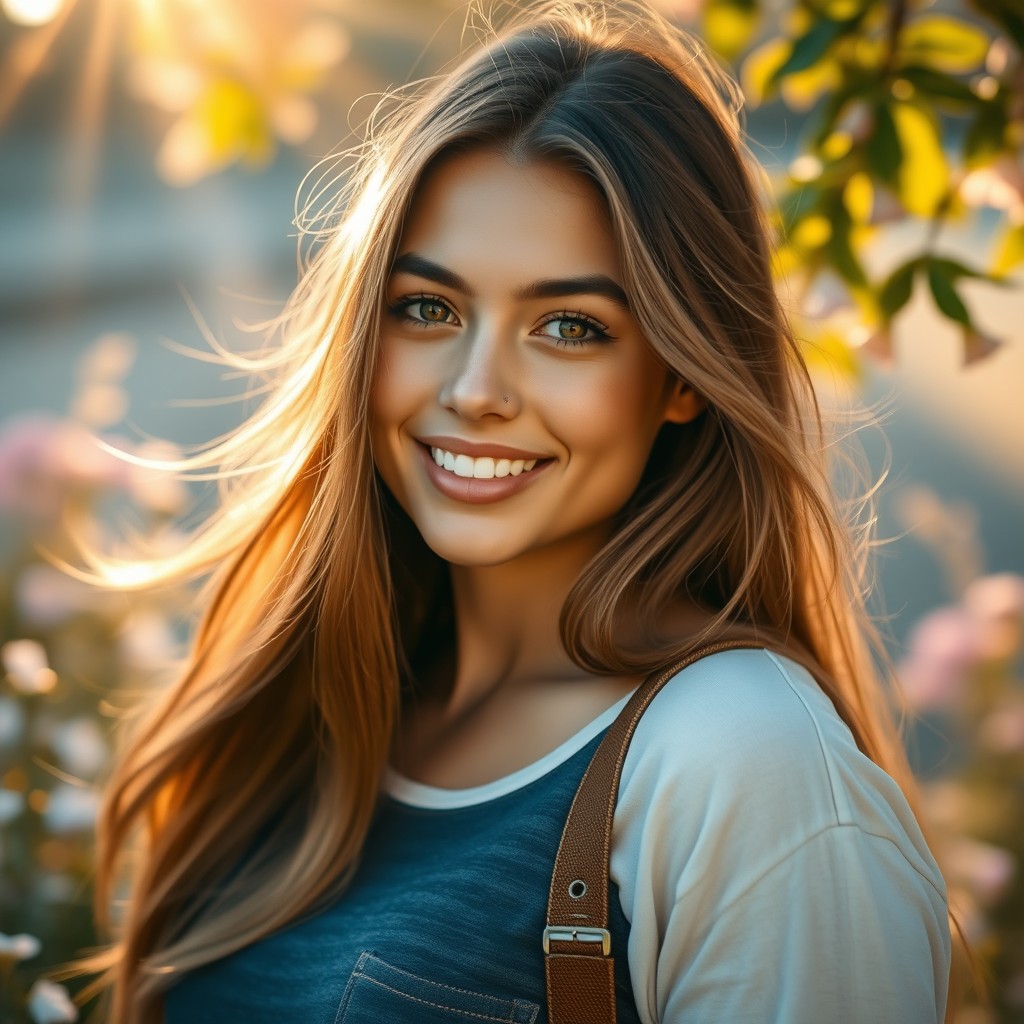 A captivating portrait of a woman in her early 20s, showcasing her natural beauty and youthful energy