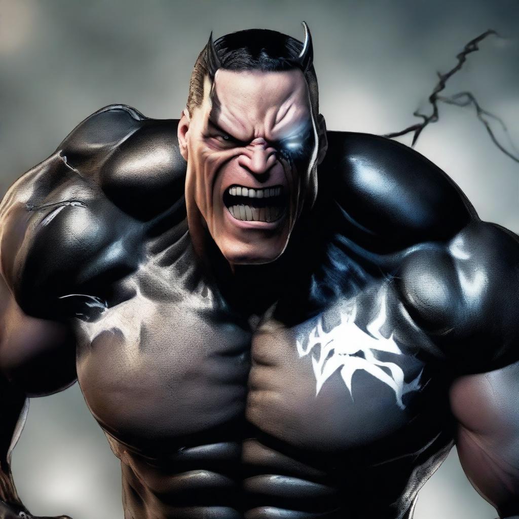 Generate a realistic depiction of John Cena as the Marvel character Venom