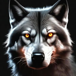 Create an ultra-realistic image of a wolf resembling Venom with glowing eyes