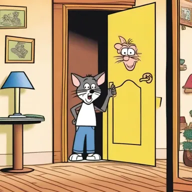 In the cartoon show, Tom left the door unbarred, and Jerry managed to sneak into the house.