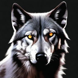 Create an ultra-realistic image of a wolf resembling Venom with glowing eyes