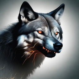 Create an ultra-realistic image of a wolf resembling Venom with glowing eyes