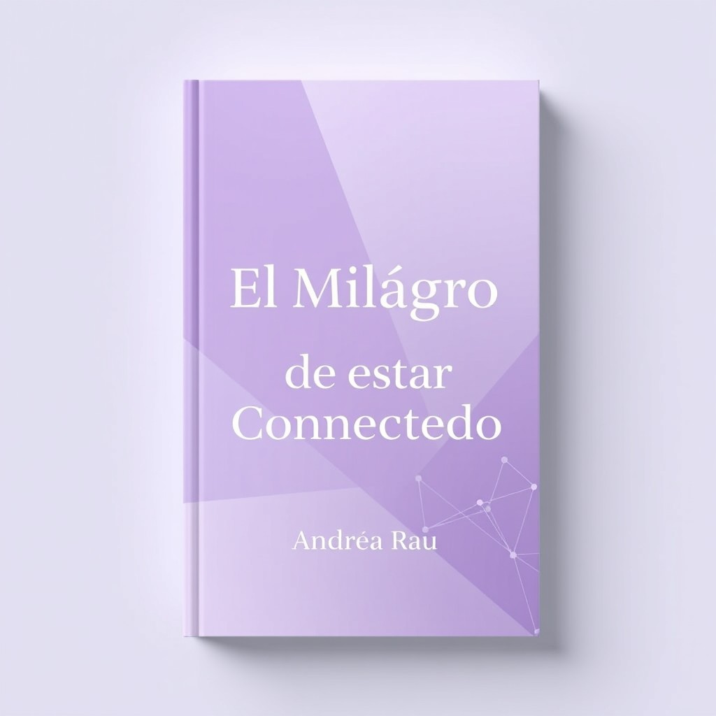 A minimalistic book cover design featuring elegant purple gradients and clean geometric lines in a spiritual tech aesthetic