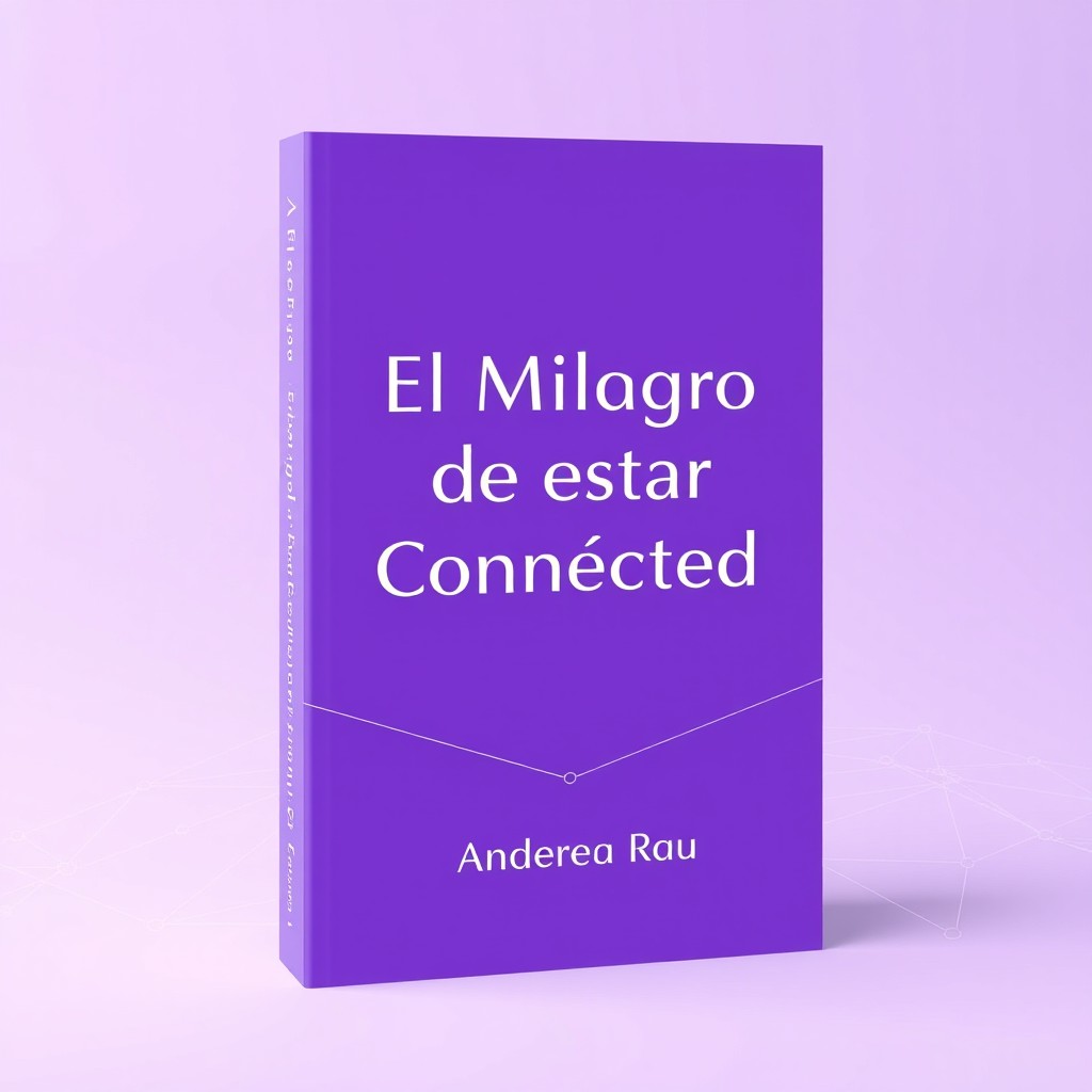 A minimalistic book cover design featuring elegant purple gradients and clean geometric lines in a spiritual tech aesthetic