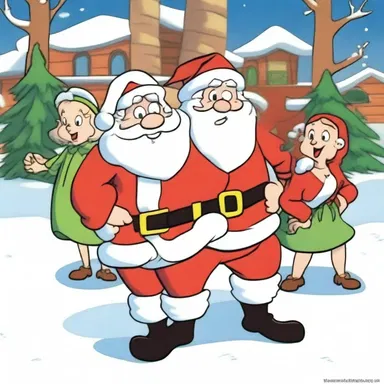 In the cartoon, the character wearing a Santa Claus outfit made an unseasonably early appearance, much to the surprise of the other characters.