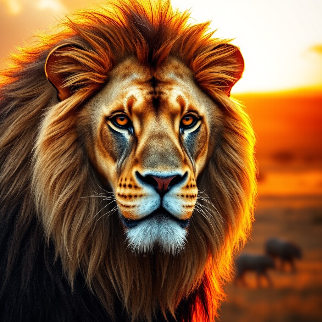 A stunning portrait of a lion, showcasing its majestic presence and regal mane